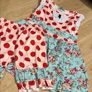 Girls Pink & Red Polka Dot Floral Dress Set - Brand
